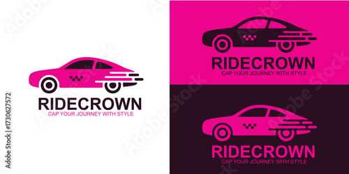 Ridecrown taxi service logo design showcasing modern transportation solutions and stylish travel experiences for urban commuters seeking convenience