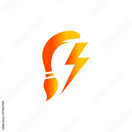 Paintbrush stroke transforms into a lightning bolt, symbolizing creativity and innovation