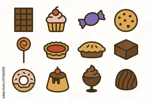 Assorted sweet treats: chocolate, cupcakes, candy, cookies, and more desserts
