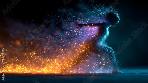 Dancer Enveloped in Colorful Powder Creating Magical Visual Effect