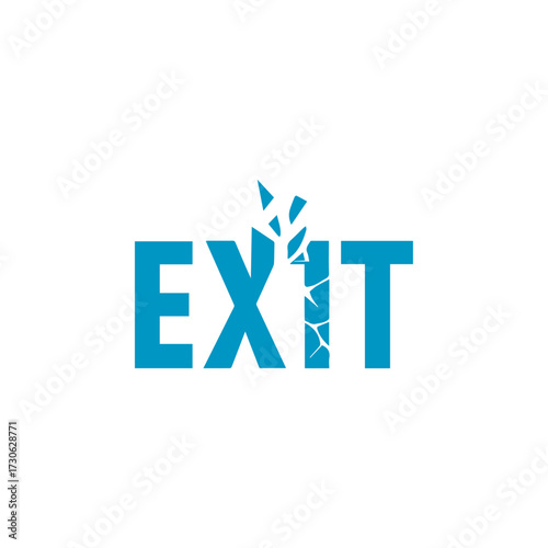 Unique logo vector, the word EXIT where one letter is breaking apart with shards