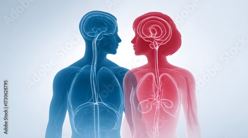 Human body diagram showing male and female internal organs