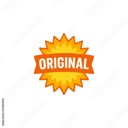 Vector badge shaped like a sunburst with layered rays extending outward