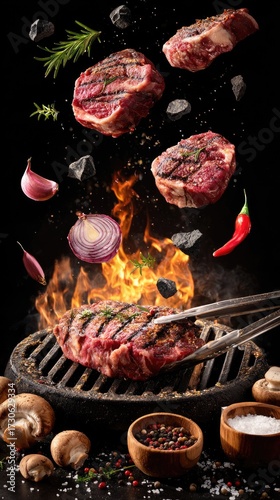 Wallpaper Mural Grilled steaks, fiery flames, and fresh herbs Torontodigital.ca