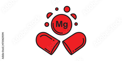 Red magnesium supplement capsule illustration on white background for health and wellness promotion and dietary supplement information