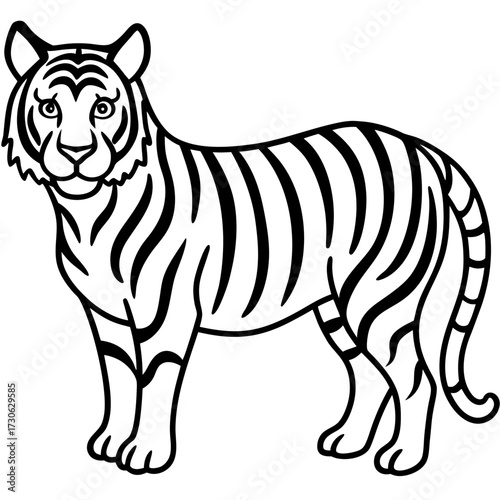 Minimalist Tiger Stripe Line Art Vector Illustration on White Background