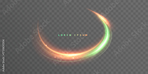 A bright, glowing circular vortex in an orange-green gradient with shimmering particles on a transparent background. Suitable for digital design, game effects