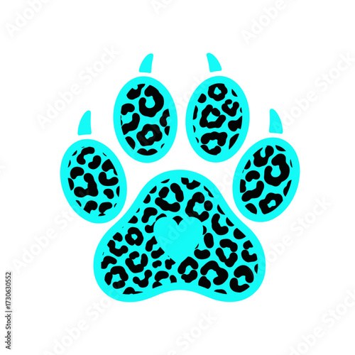 paw print, leopard paw, turquoise paw, animal paw print, leopard print design, paw with heart, wild paw print, stylish paw, animal lover paw, cute paw design, trendy paw print, exotic paw print, anima