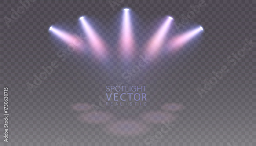 Stage and stadium lighting with bright LED strobe lights. Laser light show. Empty stage before the performance. Spotlights on a transparent background.	
