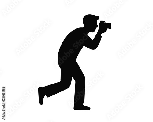 Silhouette vector illustration of a photographer taking a picture scalable eps icon silhouette vector illustration white background