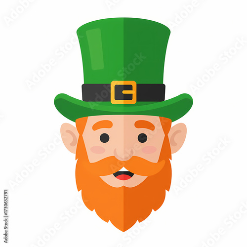 Cartoon leprechaun face with green hat and orange beard  
