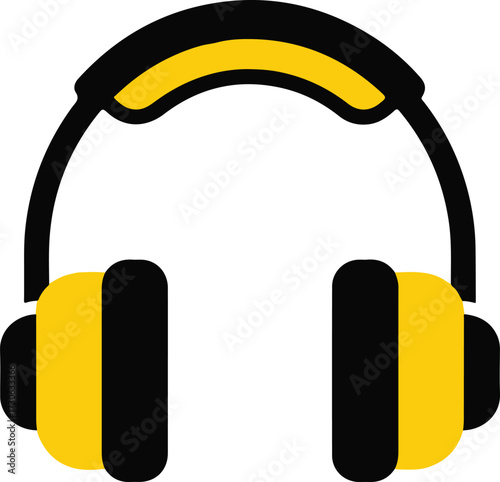 Modern black and yellow headphones icon for audio and music