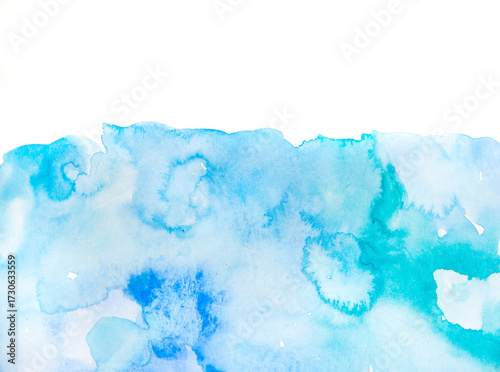 Real Hand Drawn Watercolor Blue Wet Spots Background