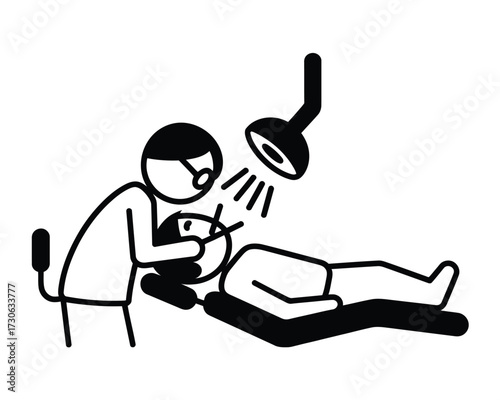 Dentist performing dental procedure icon vector illustration scalable for medical graphics silhouette vector illustration white background