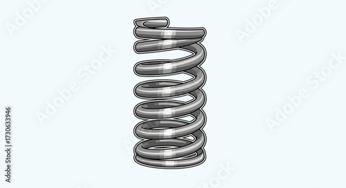 A close-up, isolated view of a metallic, helical compression spring, showing its coiled structure.