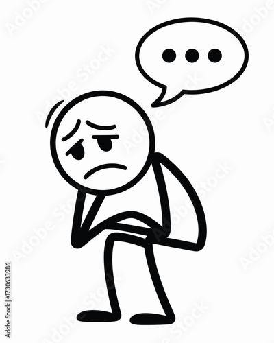 Sad stick figure thinking with speech bubble vector illustration scalable eps icon silhouette vector illustration white background