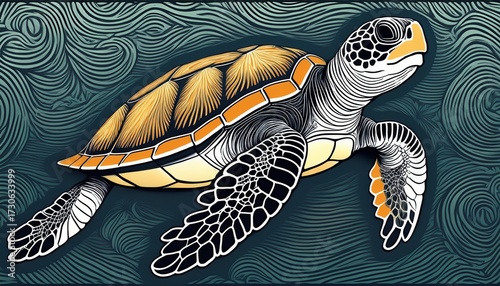 sea turtle linocut style