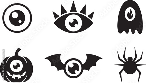 Creepy eye Halloween icon set pumpkin eye ghost eye silhouette vector