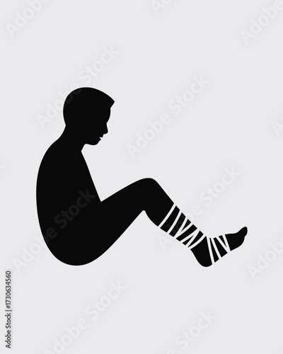 Silhouette vector illustration of a person with bandaged leg exercising scalable eps graphic silhouette vector illustration white background