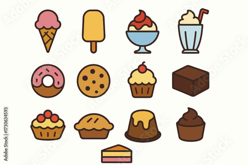 Variety of colorful desserts including ice cream and pastries