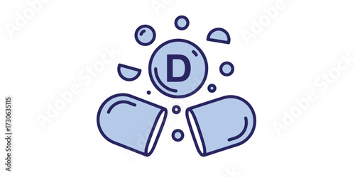 Vitamin d supplement capsule with bubbles on a white background for health and wellness promotion and dietary nutrition information