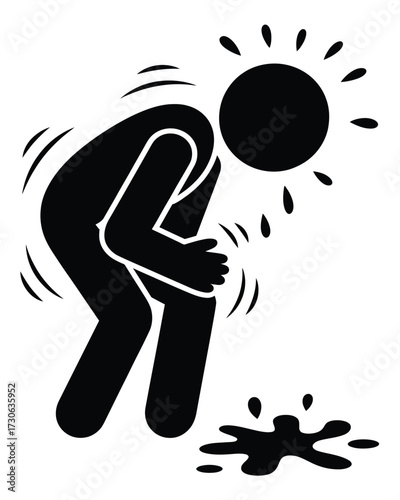 Vector pictogram illustration of a person experiencing heat stroke or exhaustion iconic symbol silhouette vector illustration white background