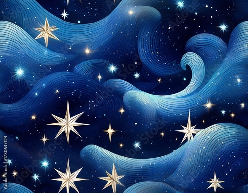 a mesmerizing seamless pattern of twinkling stars against a dark night sky blue infinite