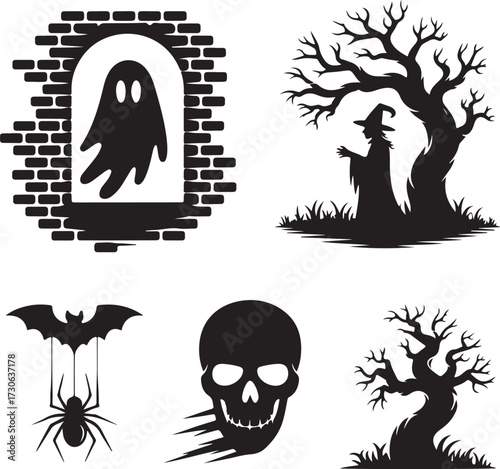 Halloween shadow silhouette icon set vector 