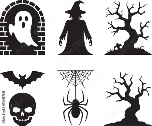 Halloween shadow silhouette icon set vector 