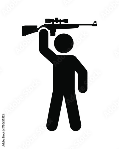 Icon vector illustration of a person holding a sniper rifle overhead scalable eps graphic silhouette vector illustration white background