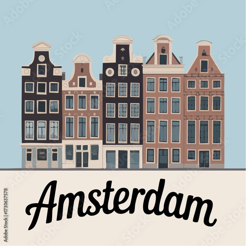 amsterdam pastel canal houses stepped gables curved vintage block editable amsterdam text souvenir mug design compact scalable vector perfect for ceramics and giftware