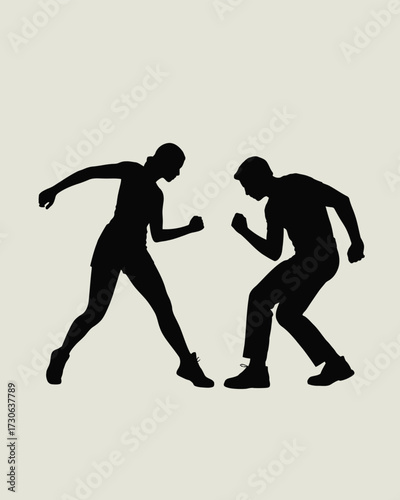 Dynamic silhouette vector illustration of two figures in action poses scalable eps silhouette vector illustration white background