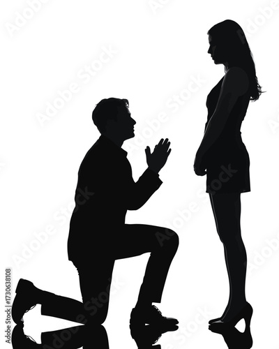 Silhouette of man proposing to woman marriage proposal romantic moment vector illustration silhouette vector illustration white background