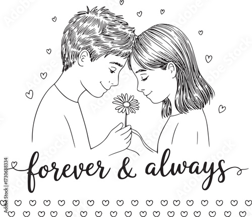 Eternal bond of Love: A heartwarming illustration captures the tender moment, an everlasting message of 'forever and always' between two souls.
