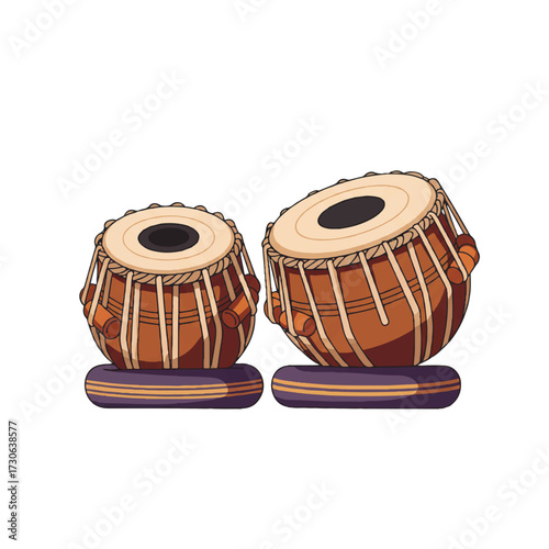 Contemporary Flat 2D Vector Illustration of Tabla Drums in Modern Graphic Design Style - White Background Art