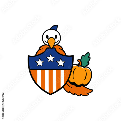 Patriotic bird and pumpkin emblem