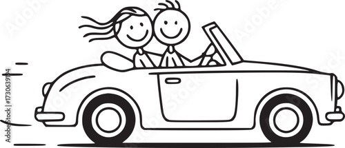Couple's Joyride in a Convertible: A charming illustration captures a joyful couple cruising in a classic convertible, embodying the essence of adventure and togetherness.