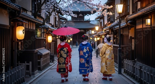 Geishas in a Japanese Alleyway.