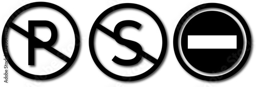 Prohibited Symbols No Rights, No Sale, No Entry. Forbidden Icons for Restrictions and Regulations