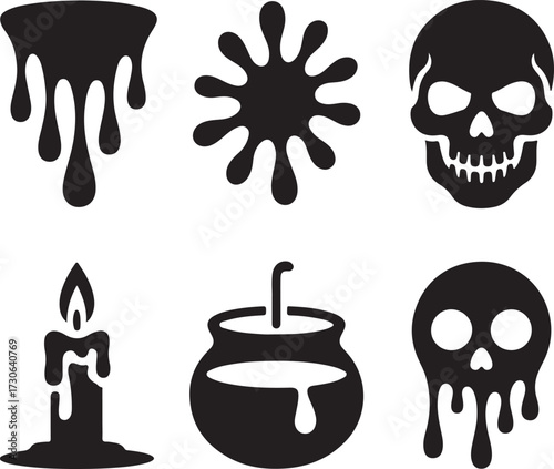 Horror drip Halloween icon set blood silhouette vector