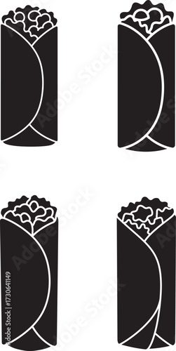 Four black silhouette icons of burritos