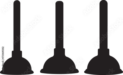 Three black plunger silhouettes on white background