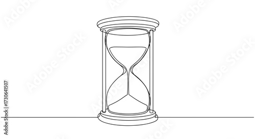 Classic Hourglass in Continuous Line Art Style Representing Passage of Time on White Background