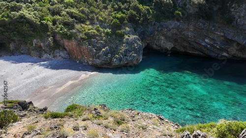 The stunning Cala Bianca beach, near Marina di Camerota, Cilento, Campania, Italy.