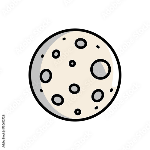 Cartoon illustration of a moon with craters on a white background.