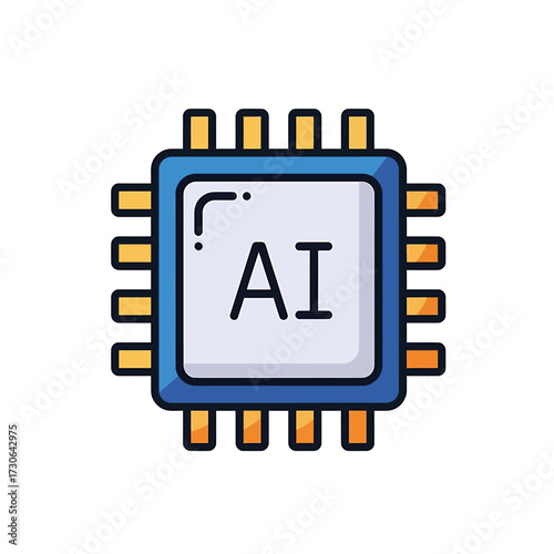 Stylized icon of a central processing unit with 'AI' text, symbolizing artificial intelligence technology.
