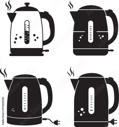 Four electric kettle illustrations silhouette