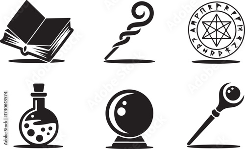Spell magic Halloween icon set silhouette vector