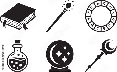 Spell magic Halloween icon set silhouette vector