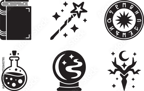 Spell magic Halloween icon set silhouette vector